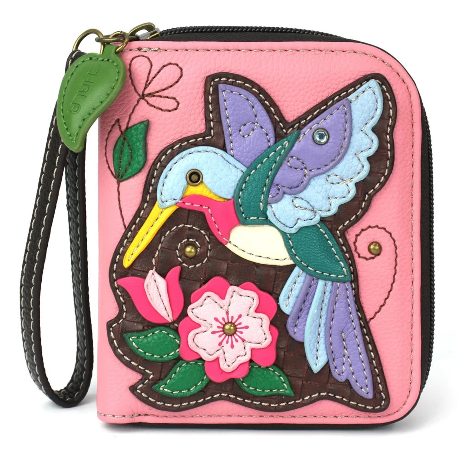 Chala Zip Around Faux Leather Wallet Wristlet - Hummingbird A, Pink Nwt